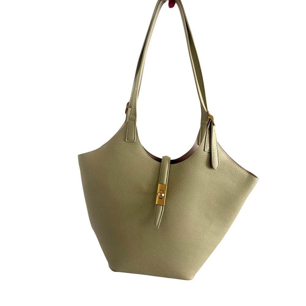 Miztique Sage Green Pebbled Vegan Leather Winged Tote Bag with Removable Pouch